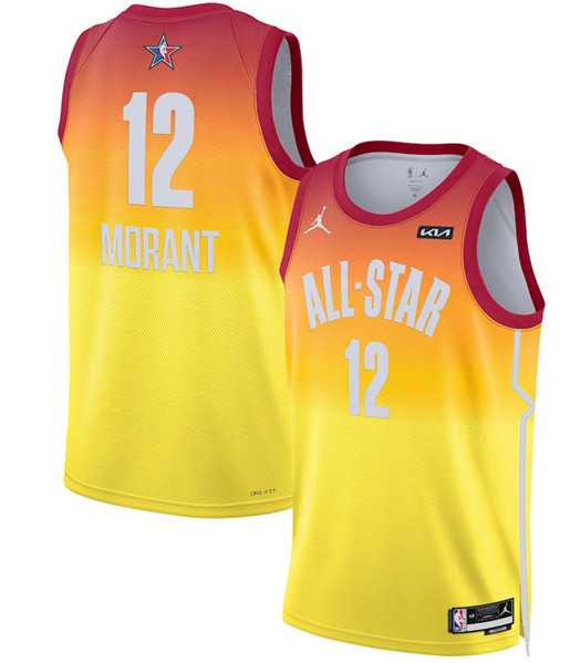 Men%27s 2023 All-Star #12 Ja Morant Orange Game Swingman Stitched Basketball Jersey Dzhi